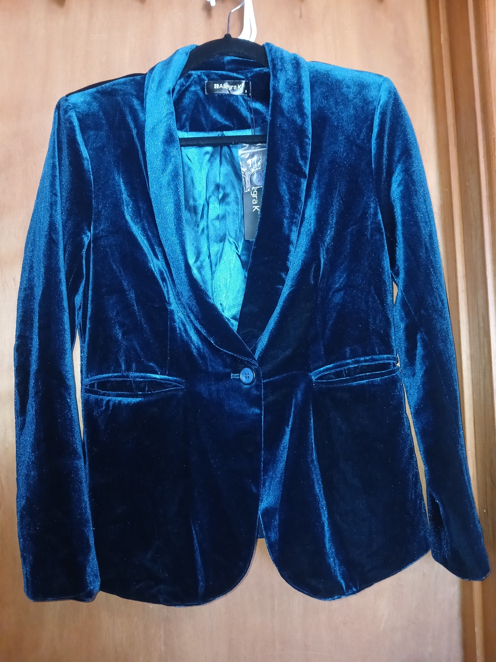Allegra K Teal Velvet Blazer Jacket